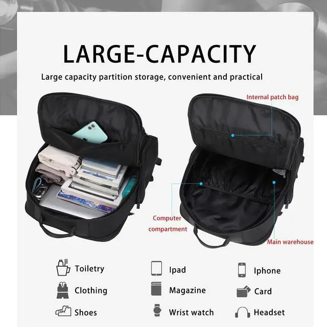 Alt view image 5 of 5 - HEAD Large Laptop Backpack for Men with Trolley Sleeve, Travel Backpacks fits 17.3 inch Laptop, Waterproof Business Laptop Bags for Work/Commute/College/Daily, Black