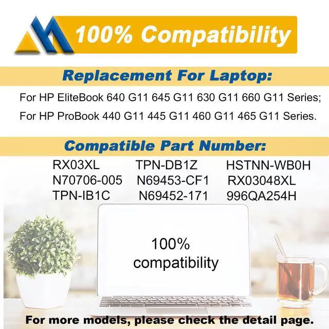 Alt view image 5 of 5 - Mobik RX03XL Laptop Battery Replacement for HP EliteBook 630 G11 11.58V 56.04Wh 4646mAh