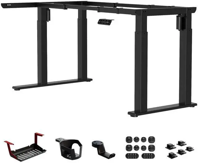 Main image of 4-Leg L-Shape Standing Desk Frame Dual Motor, Electric Corner Legs Compatible Desktop Size 55-71, 264 lbs Weight Capacity, Anti-collision Detection Stand Up Desk Frame Workstation, Black Frame Only