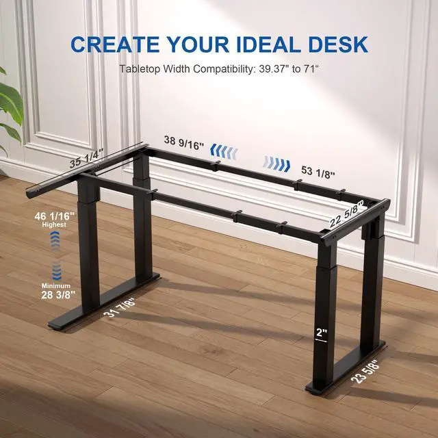Alt view image 3 of 5 - 4-Leg L-Shape Standing Desk Frame Dual Motor, Electric Corner Legs Compatible Desktop Size 55-71, 264 lbs Weight Capacity, Anti-collision Detection Stand Up Desk Frame Workstation, Black Frame Only