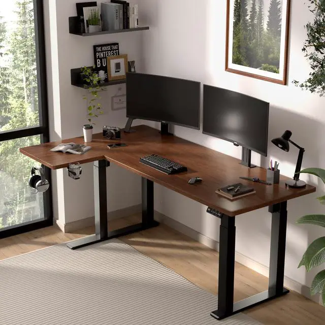 Alt view image 2 of 5 - 4-Leg L-Shape Standing Desk Frame Dual Motor, Electric Corner Legs Compatible Desktop Size 55-71, 264 lbs Weight Capacity, Anti-collision Detection Stand Up Desk Frame Workstation, Black Frame Only