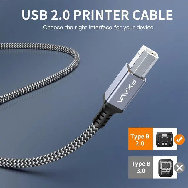 Alt view image 2 of 5 - Printer Cable 50 feet - Active USB Printer Cable Nylon Braided USB Type A to B Cord Compatible with HP, Canon, Epson, Dell, Brother, Lexmark, Xerox, Samsung etc
