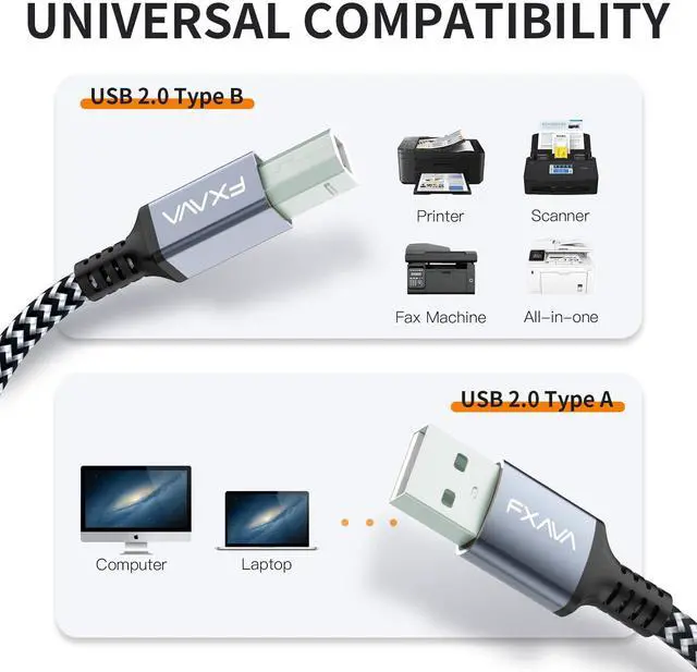 Alt view image 5 of 5 - Printer Cable 50 feet - Active USB Printer Cable Nylon Braided USB Type A to B Cord Compatible with HP, Canon, Epson, Dell, Brother, Lexmark, Xerox, Samsung etc