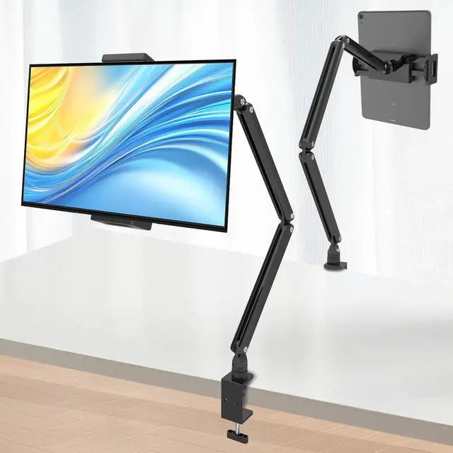 Main image of Tablet Stand for Desk/Bed, Adjustable iPad Holder Clamp Mount, Foldable Tablet Arm, 360° Rotation, Compatible with 5.7''-15.6'' IPhone, iPad Pro, Air, Mini, Kindle, Galaxy Tab, Nintendo Switch