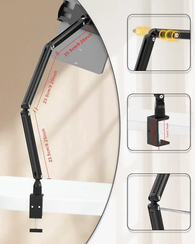 Alt view image 3 of 5 - Tablet Stand for Desk/Bed, Adjustable iPad Holder Clamp Mount, Foldable Tablet Arm, 360° Rotation, Compatible with 5.7''-15.6'' IPhone, iPad Pro, Air, Mini, Kindle, Galaxy Tab, Nintendo Switch