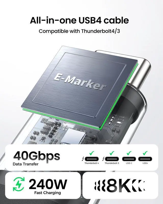 Alt view image 2 of 5 - Silkland USB 4 Cable for Thunderbolt 4 Cable, 40Gbps Data Sync, 8K/5K@60Hz, 4K@240Hz, 240W Charging, NetBraid-48 USB C Monitor Cable 5FT, Compatible for MacBook, iPhone 17/16, Monitor, SSD, Docking