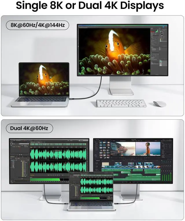 Alt view image 4 of 5 - Silkland USB 4 Cable for Thunderbolt 4 Cable, 40Gbps Data Sync, 8K/5K@60Hz, 4K@240Hz, 240W Charging, NetBraid-48 USB C Monitor Cable 5FT, Compatible for MacBook, iPhone 17/16, Monitor, SSD, Docking