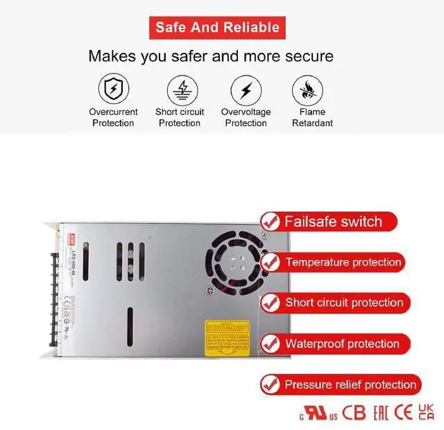 Alt view image 3 of 5 - LRS-600-48 48V 600W Single Output Switching Power Supply, 90-302VAC/255-370VDC Input, 12.5A, 1U Low Profile, 5G Vibration Resistant, Industrial Automation, UL/BS/IEC 62368-1 Certified