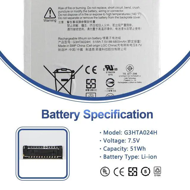 Alt view image 2 of 5 - G3HTA023H G3HTA024H Keyboard Battery Compatible with Microsoft Surface Book 1 Model 1703 1704 1705 13.5-inch Keyboard G3HTA048H G3HTA021H (Not Fits for Book 1 Screen)