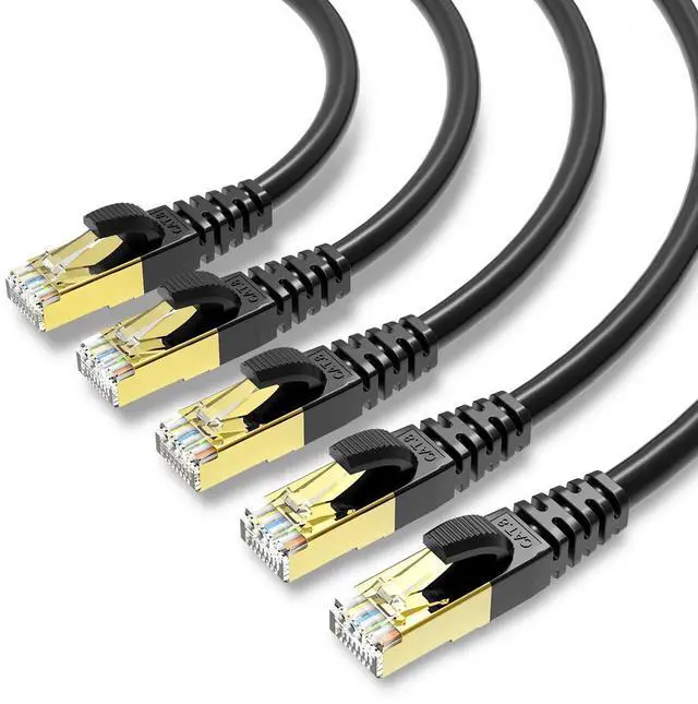 Main image of CAT 8 Ethernet Cable Shielded SFTP Internet Network Patch Cord, Heavy Duty High Speed LAN Cables w Gold Plated RJ45 Connector Professional for Router, Modem, Gaming, Xbox (6 Feet, 5 Pack Black)