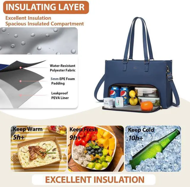 Alt view image 4 of 5 - Keyli 3PCS Sets Lunch Tote Bag for Women Laptop Bag for Women 15.6 Inch with Insulated Lunch Compartment Computer Briefcase Waterproof Handbag Large Capacity Business Teacher Office Laptop Purse