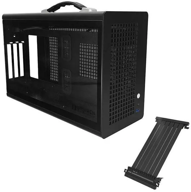 Main image of UPSIREN MD-1 Mini Portable ITX Computer Case, MINI-Tower CASE, Full Side Transparent DIY Desktop Case with Handle, Support 380MM GPU Size with PCIE 4.0 Cable (Black with Pcie 4.0)