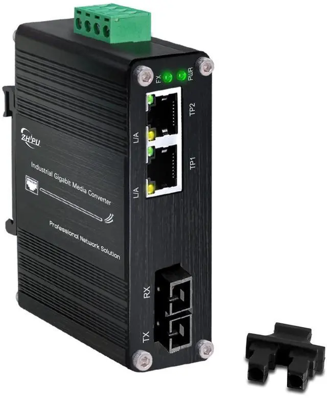 Main image of Industrial 1.25G SC Fiber to Ethernet Media Converter Up to 20KM, 1x1310nm Single-Mode SC Port to 2X 10/100/1000Base-T RJ45 Gigabit 2 Port Fiber Switch, 12~48V DC Power InputDIN-Rail Support