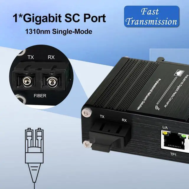 Alt view image 2 of 5 - Industrial 1.25G SC Fiber to Ethernet Media Converter Up to 20KM, 1x1310nm Single-Mode SC Port to 2X 10/100/1000Base-T RJ45 Gigabit 2 Port Fiber Switch, 12~48V DC Power InputDIN-Rail Support
