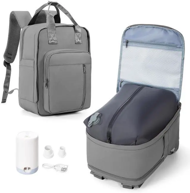 Main image of hapfoxx Vacuum Travel Backpack with Pump,Personal Item Carry on Backpacks Flight Approved 18x14x8 inches Women,Laptop Waterproof Work Compression bags hiking Casual Daypack Grey