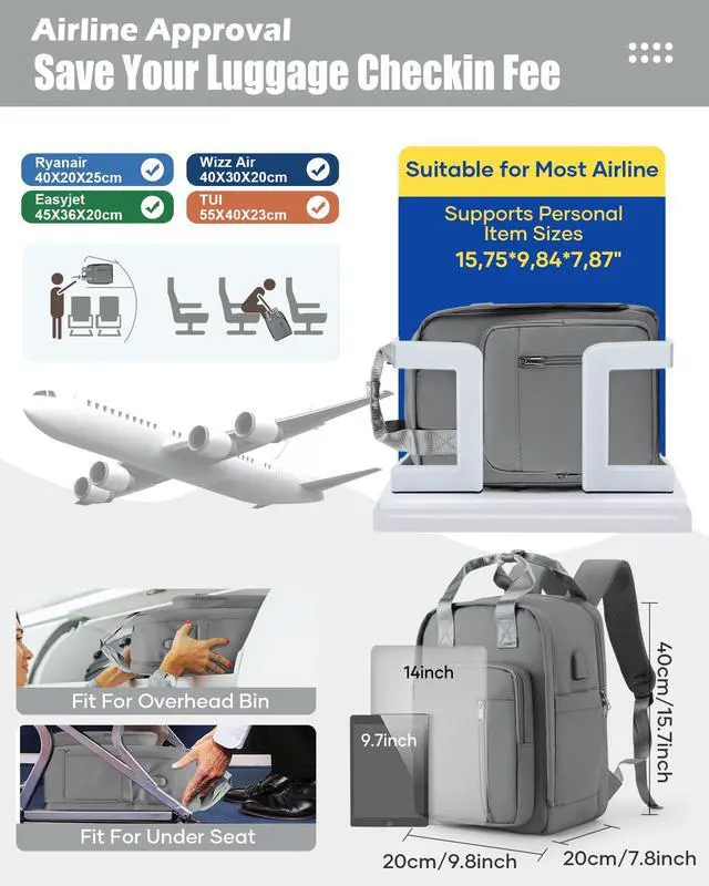 Alt view image 2 of 5 - hapfoxx Vacuum Travel Backpack with Pump,Personal Item Carry on Backpacks Flight Approved 18x14x8 inches Women,Laptop Waterproof Work Compression bags hiking Casual Daypack Grey