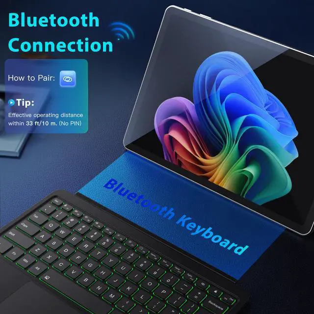 Alt view image 3 of 5 - MoKo Type Cover for Microsoft Surface Pro 12" 2025 Keybaord, Ultra Slim Wireless Bluetooth Surface Pro Keyboard with 7-Color LED Backlit & Multi-Touch Trackpad Rechargeable Battery, Black