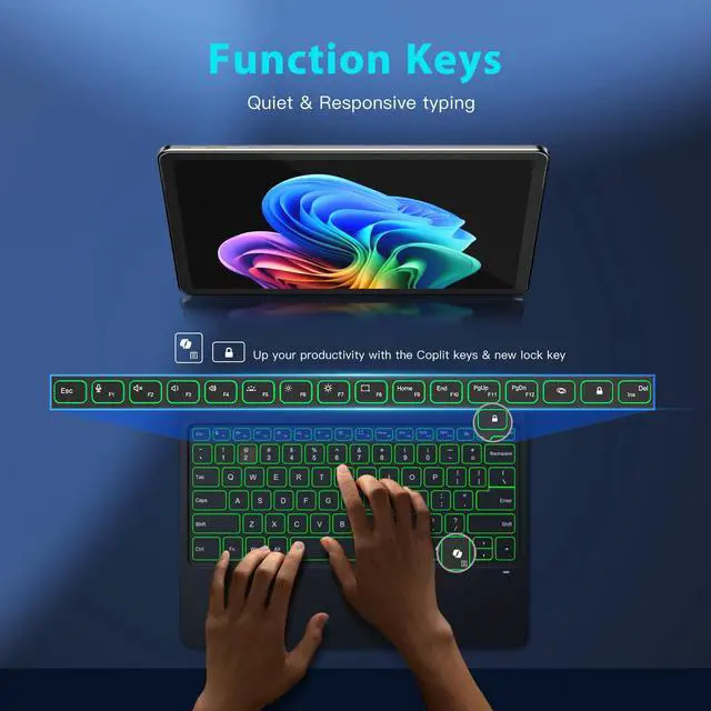 Alt view image 5 of 5 - MoKo Type Cover for Microsoft Surface Pro 12" 2025 Keybaord, Ultra Slim Wireless Bluetooth Surface Pro Keyboard with 7-Color LED Backlit & Multi-Touch Trackpad Rechargeable Battery, Black