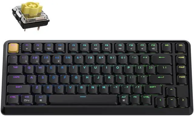 Main image of JamesDonkey J1 Low-Profile Wireless Mechanical Keyboard - QMK/VIA RGB Backlit, Hot-Swappable Banana Switch, Wireless Triple Mode, Double-Shot PBT Keycaps, 75% Layout Mac/Win/Linux for Gaming - Black