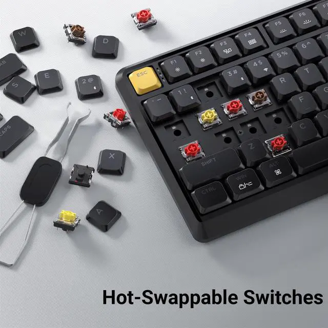 Alt view image 5 of 5 - JamesDonkey J1 Low-Profile Wireless Mechanical Keyboard - QMK/VIA RGB Backlit, Hot-Swappable Banana Switch, Wireless Triple Mode, Double-Shot PBT Keycaps, 75% Layout Mac/Win/Linux for Gaming - Black