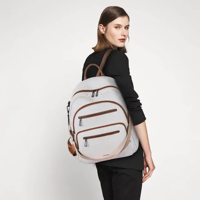 Alt view image 2 of 5 - LATMAP Backpack Purse for Women Laptop Backpack, Leather Travel Backpack Shoulder Bag Teacher College Daypack Work Handbag fits 14" Laptop-Beige