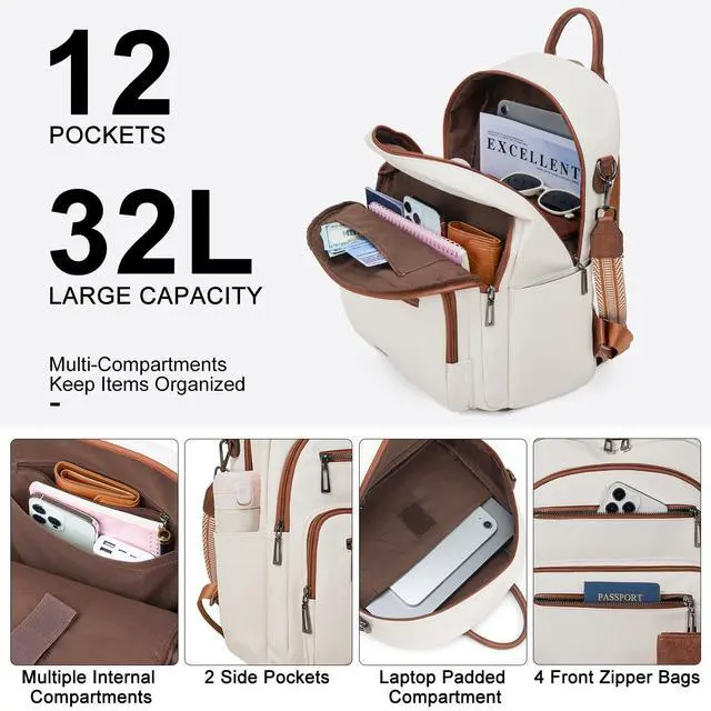 Alt view image 4 of 5 - LATMAP Backpack Purse for Women Laptop Backpack, Leather Travel Backpack Shoulder Bag Teacher College Daypack Work Handbag fits 14" Laptop-Beige