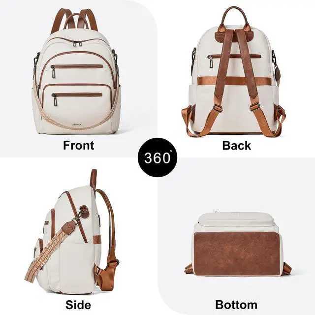 Alt view image 5 of 5 - LATMAP Backpack Purse for Women Laptop Backpack, Leather Travel Backpack Shoulder Bag Teacher College Daypack Work Handbag fits 14" Laptop-Beige