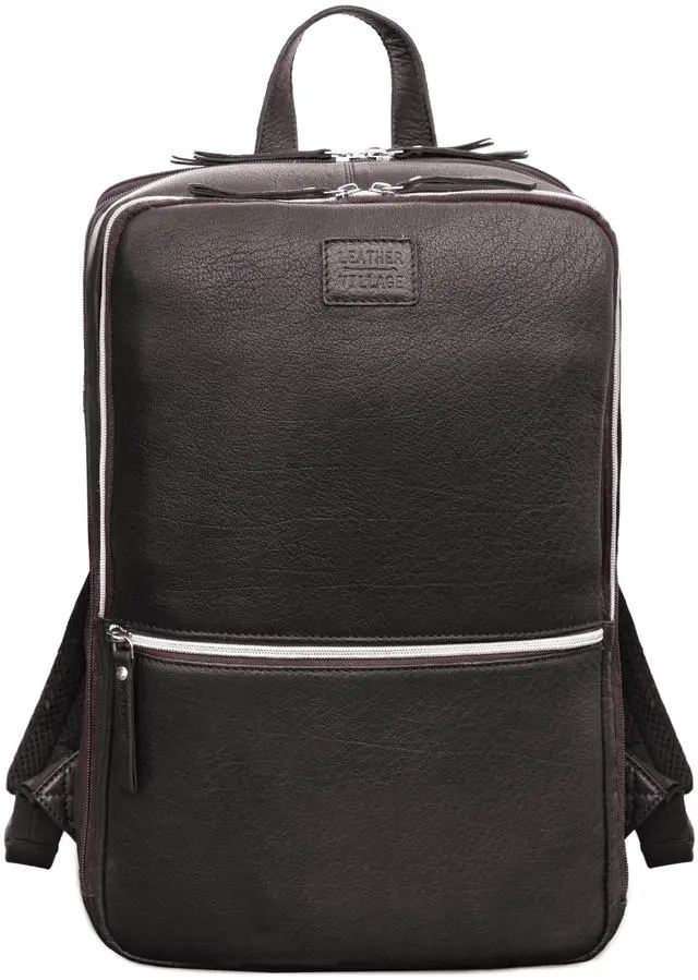Main image of LEATHER VILLAGE Leather Laptop Backpack for Men |Dark Brown | Slim Professional Business Bag Fits 15.6-Laptop | Water-Repellent Work & Travel Daypack with Trolley Strap