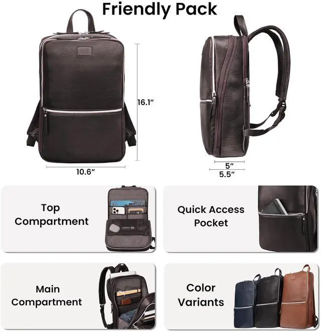 Alt view image 4 of 5 - LEATHER VILLAGE Leather Laptop Backpack for Men |Dark Brown | Slim Professional Business Bag Fits 15.6-Laptop | Water-Repellent Work & Travel Daypack with Trolley Strap
