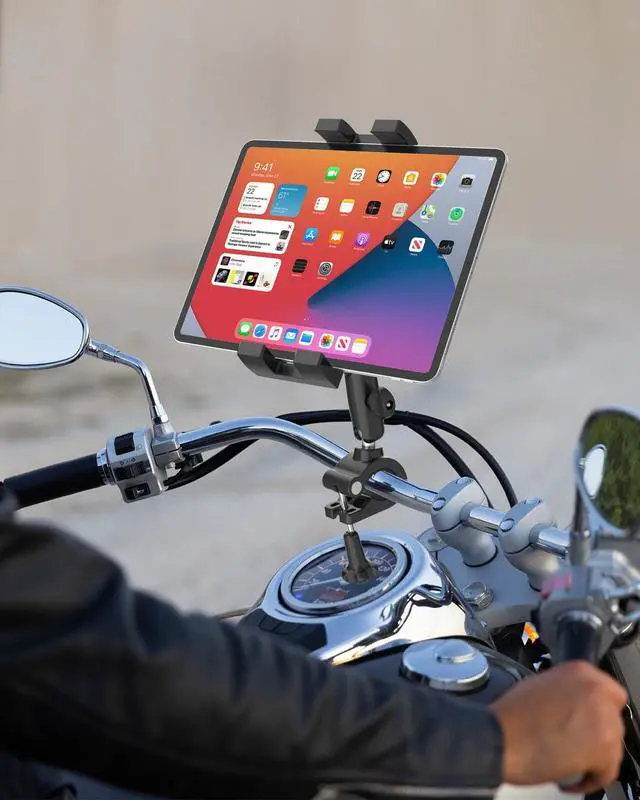 Alt view image 4 of 5 - Bike Tablet Mount, Super Stable Handlebar Motorcycle Tablet Holder with Metal Arm, Scooter Bicycle Tablets Clamp with 360 Degree Adjustable for iPad Pro Air Mini, iPhone, Galaxy Tab, 4.7-13" Devices