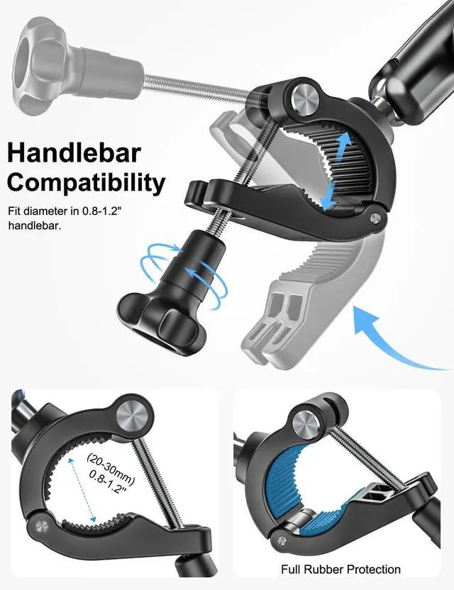 Alt view image 5 of 5 - Bike Tablet Mount, Super Stable Handlebar Motorcycle Tablet Holder with Metal Arm, Scooter Bicycle Tablets Clamp with 360 Degree Adjustable for iPad Pro Air Mini, iPhone, Galaxy Tab, 4.7-13" Devices