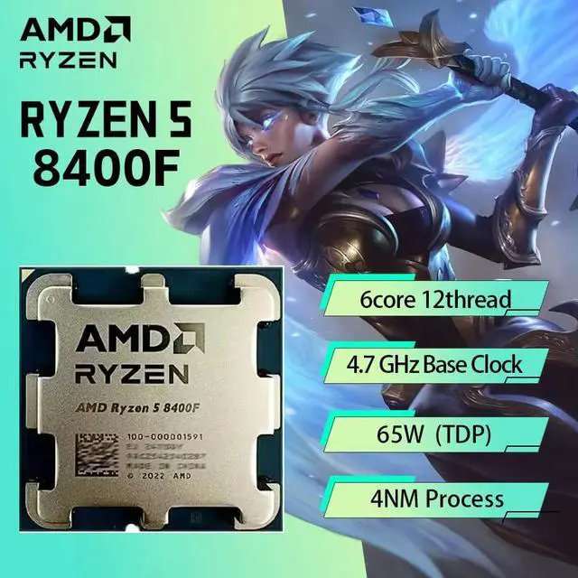Alt view image 3 of 5 - Ryzen 5 8400F Processor: 6-Core, 12-Thread, 4.2-4.7 GHz) + 65W TDP CPU Air Cooler. PCIe 4.0, Supports DDR5 RAM, 16MB L2 Cache for Creators, AI, Gaming, Content Creation, OEM Tray (Bulk Packaging)