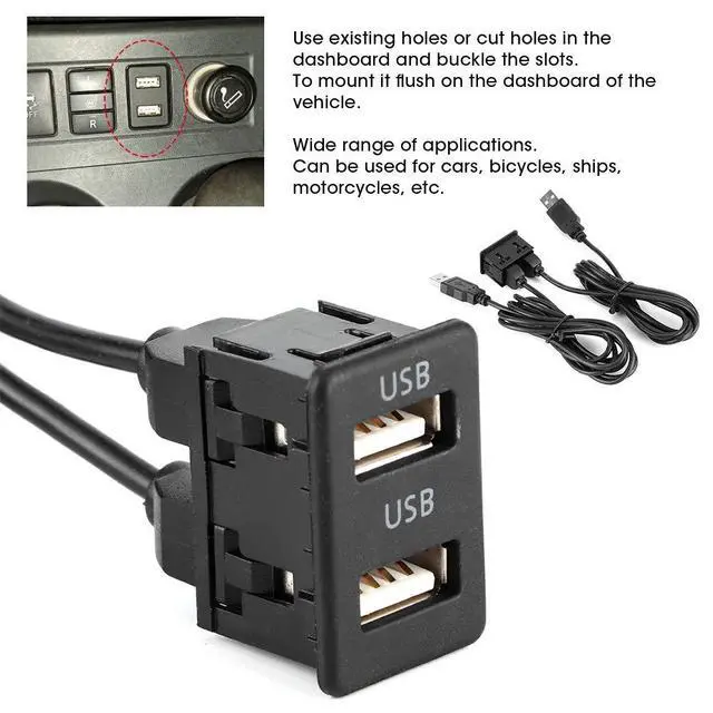 Alt view image 3 of 5 - Extension Dash Panel Mount Cable, 1.5m Dashboard Cable Adapter 2 Port Car Mount Flush Cord for Truck Boat