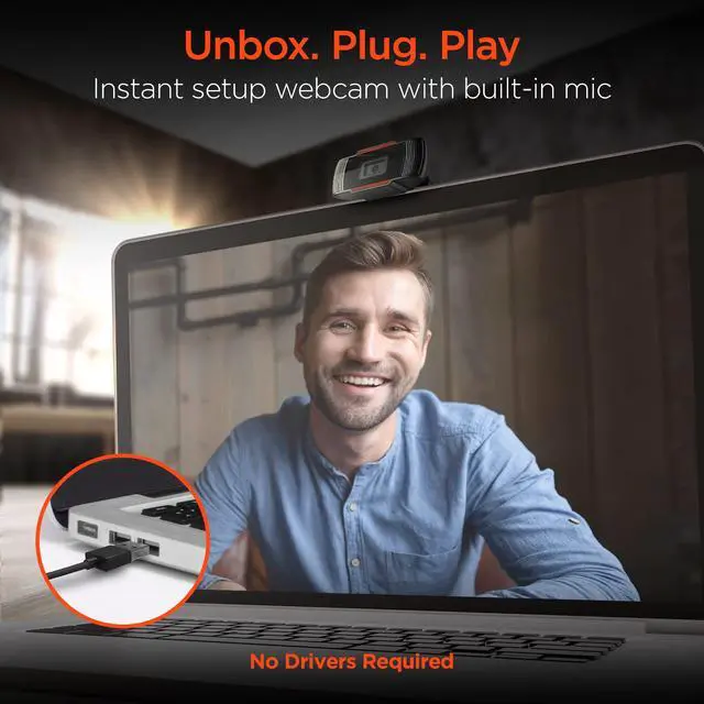 Alt view image 2 of 5 - HyperGear HyperStream Portable 1080P Webcam with Noise Reduction Microphone, USB HD Camera for Meetings, Online Classes, Zoom & Laptop Conferencing - Compatible with PC, MacBook Air, & More