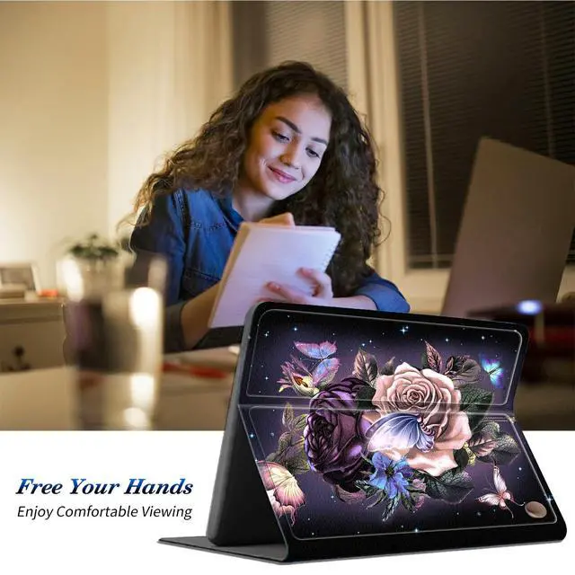 Alt view image 2 of 5 - Dikoer for All-New Amazon Kindle Fire HD 10 Tablet Case (13th Generation, 2023 Release), Slim Adjustable Stand Back Shell Protection Smart Cover for Fire HD 10 2023 10.1 Inch, Purple Flower