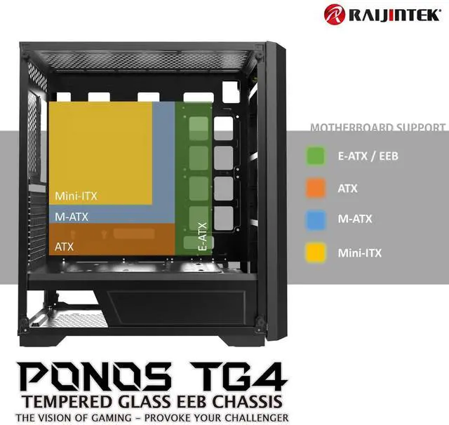 Alt view image 2 of 5 - RAIJINTEK PONOS TG4, Mid-Tower PC Case, with Tempered Glass (Front & Side), EEB M/B, Comes with 4pcs 12025 ARGB Fans, Compatible with Max. 390mm VGA Card, USB3.0 and Magnetic Dust Filters