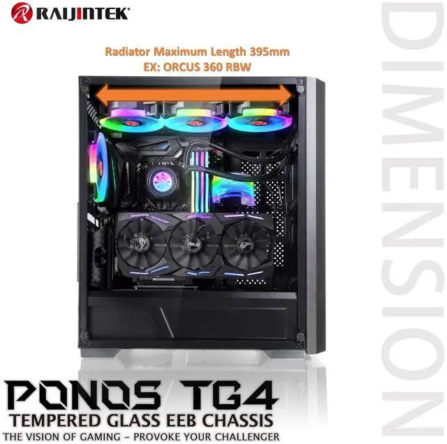 Alt view image 5 of 5 - RAIJINTEK PONOS TG4, Mid-Tower PC Case, with Tempered Glass (Front & Side), EEB M/B, Comes with 4pcs 12025 ARGB Fans, Compatible with Max. 390mm VGA Card, USB3.0 and Magnetic Dust Filters