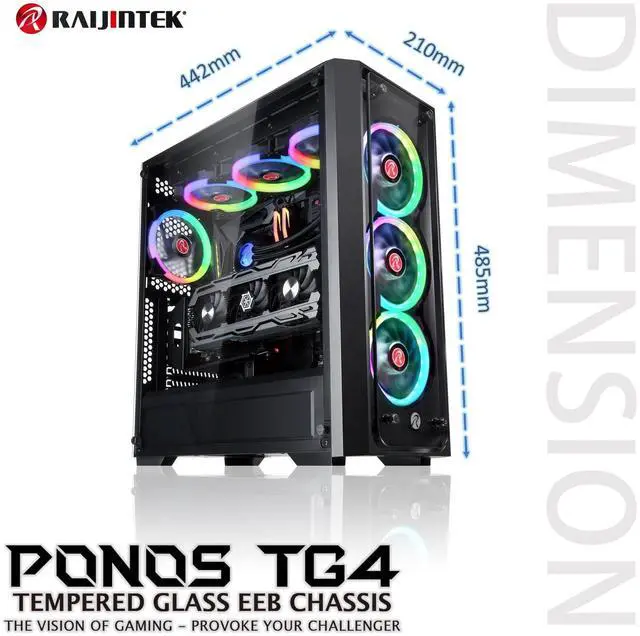 Alt view image 4 of 5 - RAIJINTEK PONOS TG4, Mid-Tower PC Case, with Tempered Glass (Front & Side), EEB M/B, Comes with 4pcs 12025 ARGB Fans, Compatible with Max. 390mm VGA Card, USB3.0 and Magnetic Dust Filters