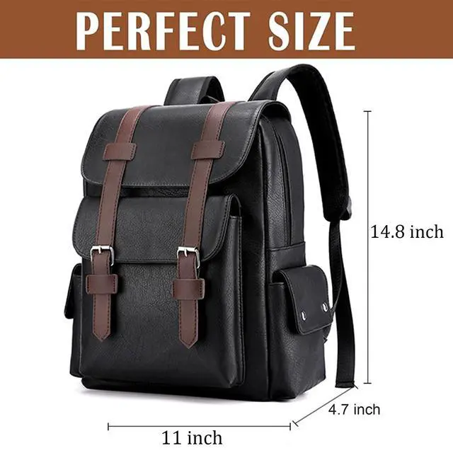 Alt view image 3 of 5 - Farcauo Leather Laptop Backpack for Men Vintage Laptop Backpack Black Travel Work Backpacks Large Capacity Business Back Pack