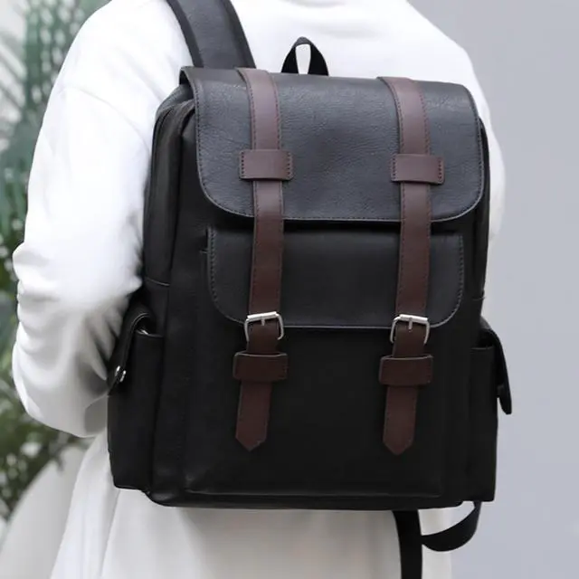 Alt view image 2 of 5 - Farcauo Leather Laptop Backpack for Men Vintage Laptop Backpack Black Travel Work Backpacks Large Capacity Business Back Pack