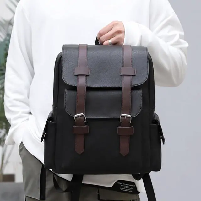 Alt view image 5 of 5 - Farcauo Leather Laptop Backpack for Men Vintage Laptop Backpack Black Travel Work Backpacks Large Capacity Business Back Pack