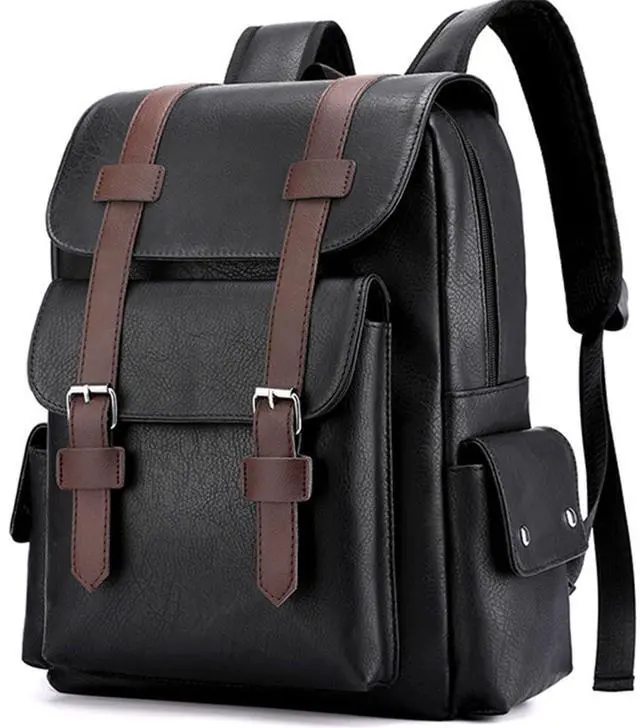 Main image of Farcauo Leather Laptop Backpack for Men Vintage Laptop Backpack Black Travel Work Backpacks Large Capacity Business Back Pack