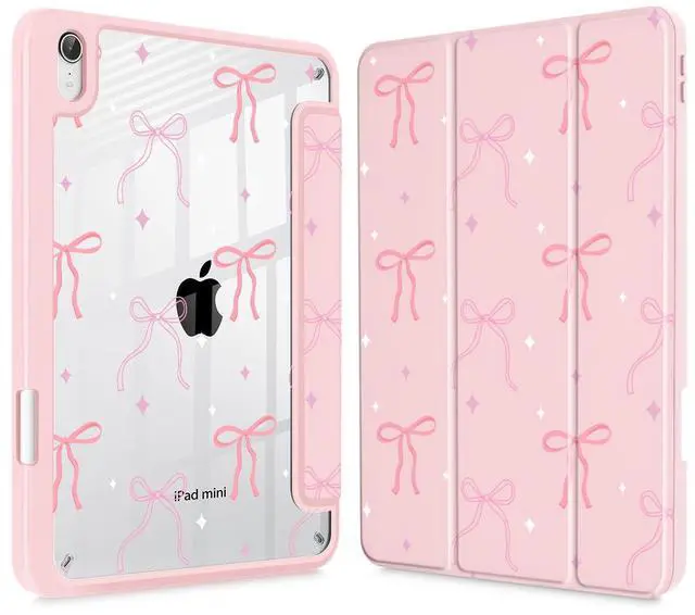 Main image of Tuiklol Clear Case for iPad mini 7 (A17 Pro 7th Generation) 2024 / iPad mini 6 (6th Generation) 2021 8.3 Inch,Built-in Pencil Holder Slim Transparent Back Shell Cover Auto Wake/Sleep, Pink Bows