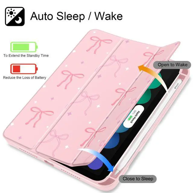 Alt view image 3 of 5 - Tuiklol Clear Case for iPad mini 7 (A17 Pro 7th Generation) 2024 / iPad mini 6 (6th Generation) 2021 8.3 Inch,Built-in Pencil Holder Slim Transparent Back Shell Cover Auto Wake/Sleep, Pink Bows