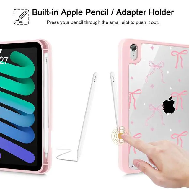 Alt view image 5 of 5 - Tuiklol Clear Case for iPad mini 7 (A17 Pro 7th Generation) 2024 / iPad mini 6 (6th Generation) 2021 8.3 Inch,Built-in Pencil Holder Slim Transparent Back Shell Cover Auto Wake/Sleep, Pink Bows