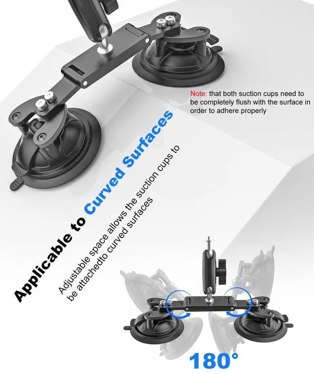Alt view image 3 of 5 - Kolasels Dual Suction Cup Camera Mount with Metal Ball Head Magic Arm, Heavy Duty Car Mount with Tablet Holder & Action Cam Adapter Compatible with DJI/GoPro/Insta360/iPad, On Windshield, Door Windows
