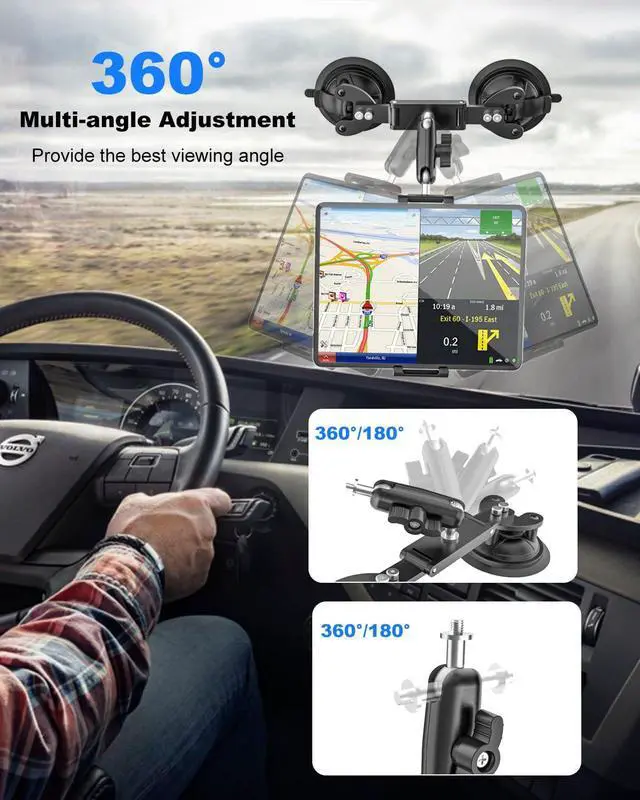 Alt view image 5 of 5 - Kolasels Dual Suction Cup Camera Mount with Metal Ball Head Magic Arm, Heavy Duty Car Mount with Tablet Holder & Action Cam Adapter Compatible with DJI/GoPro/Insta360/iPad, On Windshield, Door Windows