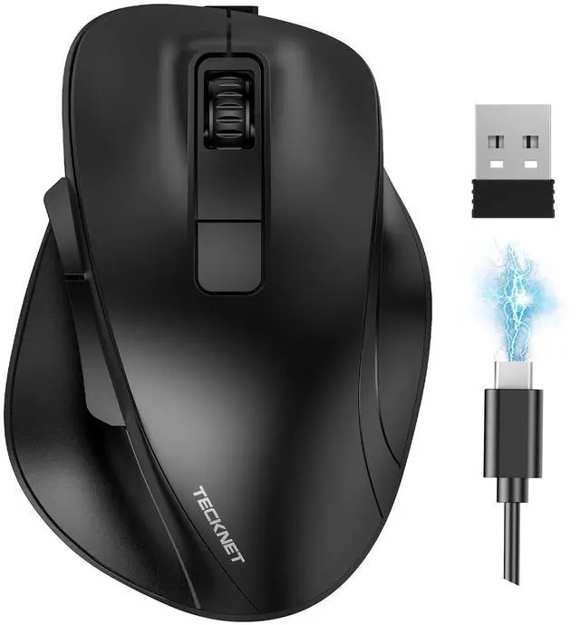 Main image of TECKNET Wireless Mouse, Bluetooth Mouse (BT5.0/3.0 & 2.4G) Rechargeable 4800 DPI Silent Mice, Computer Mice with USB A Receiver,Large Sized Ergo Grips Optical Cordless Mice for Laptop/Mac/PC,Black