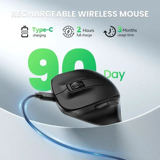 Alt view image 4 of 5 - TECKNET Wireless Mouse, Bluetooth Mouse (BT5.0/3.0 & 2.4G) Rechargeable 4800 DPI Silent Mice, Computer Mice with USB A Receiver,Large Sized Ergo Grips Optical Cordless Mice for Laptop/Mac/PC,Black