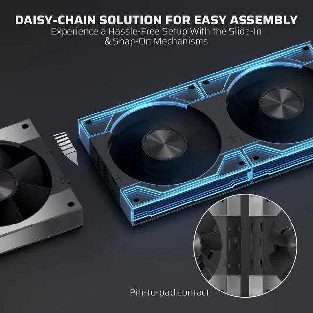 Alt view image 2 of 5 - LTC CF-123D 120mm PC Case Fan, Daisy-Chain Connection, Reversible Airflow 2000RPM Max, Infinity Mirror ARGB Lighting, HDB Bearing PWM Computer Case Cooling Fan, Motherboard SYNC, 3 Pack, Black